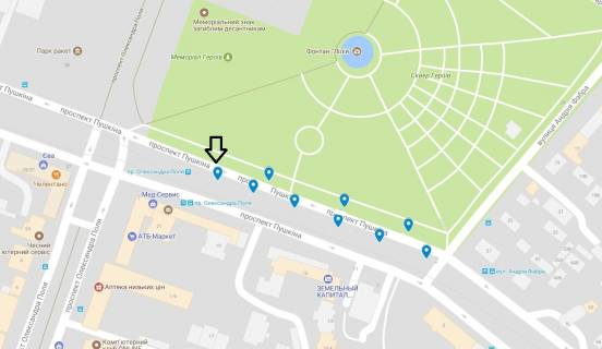 Ситилайт  в Днепр (Днепропетровск), 1.8x1.2  Українки (кол. Пушкіна) пр., 21 схема