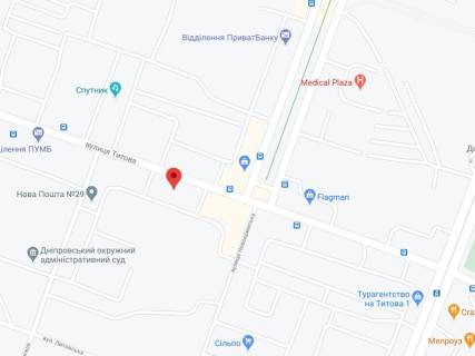 Видеоборд A у Дніпро (Дніпропетровськ) Титова вул., 17, аптека "Мед Сервіс", №Дп068, прайс за ролик 10 сек 1 вихід/5 хвилин, з 8:00-22:00. Розрахунок для інших параметрів трансляції уточнюйте у менеджера. - 301322 схема