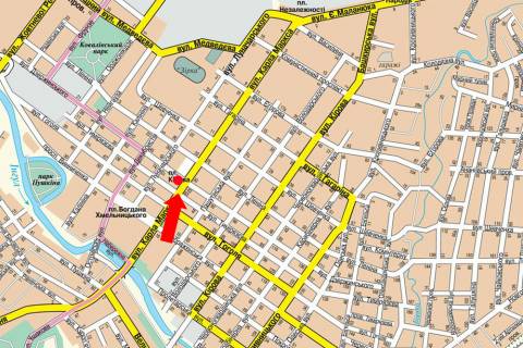 Ситилайт  в Кропивницкий (Кировоград), 1.8x1.2  В. Перспективна вул. (кол. Маркса вул.) / Чміленка вул. (кол. Дзержинського вул.), біля ТЦ "Барва" схема