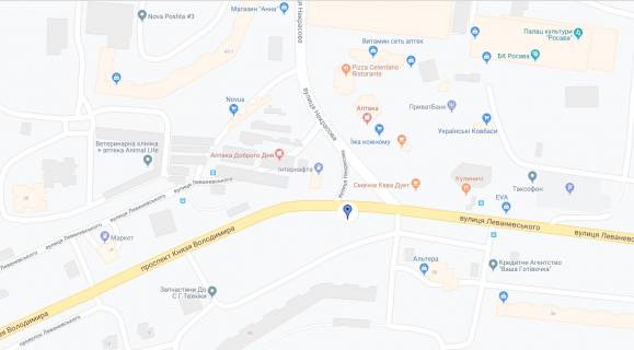 Билборд A в Белой Церкви, 3х6  Вул. Леваневського, навпроти м-ну "Новус" напрямок з центру схема