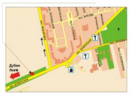 Билборд A в Ровно Дубенська вул. (колиш. Січових Стрільців вул.) - Дорожня вул., виїзд з міста, в сторону м. Дубно схема