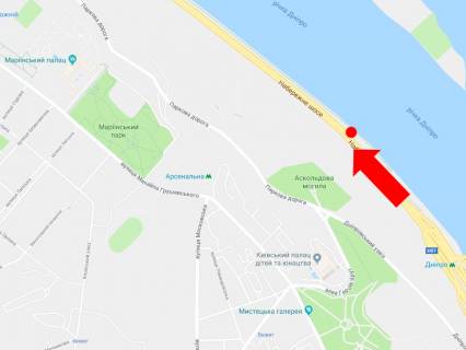Видеоборд A у Києві, 2.3x3.14  Набережне шосе вул., 650 м. від ст.м. "Дніпро", в бік Подолу - 184885 схема