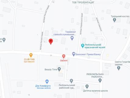 Видеоборд A у Любомлі Незалежності вул., 27, аптека "Волиньфарм", прайс за ролик 10 сек 1 вихід/5 хвилин, на двосторонньому екрані, від 144 виходів на день. Розрахунок для інших параметрів трансляції уточнюйте у менеджера. - 301218 схема