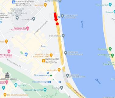 Видеоборд A в Киеве, 1.8x1.2  Набережно-Хрещатицька вул., 17/18, на р/п, (5-2), у бік ст.м. "Поштова площа" - 583643 схема
