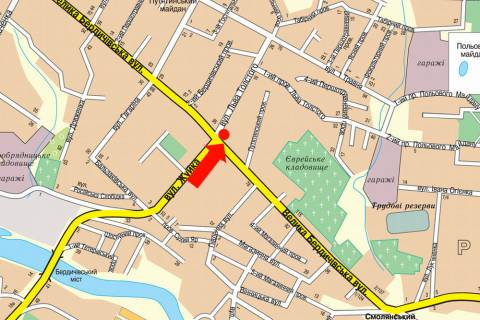 Білборд, Бігборд (Борд)   у Житомирі, 3x6  Бердичівська вул., 97 / Толстого вул., на світлофорі, нижня схема