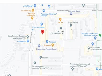 Видеоборд A у Полтаві Чураївни вул., 3/2, аптека "Мед Сервіс", №Х047, прайс за ролик 10 сек 1 вихід/5 хвилин, з 8:00-22:00. Розрахунок для інших параметрів трансляції уточнюйте у менеджера. - 301492 схема
