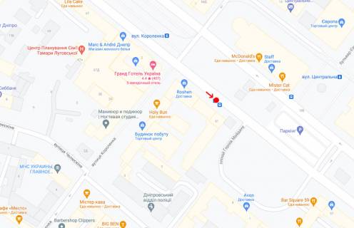 Нестандарт A у Дніпро (Дніпропетровськ) просп. Дмитра Яворницького, біля буд. 61, перед площею Героїв Майдану схема