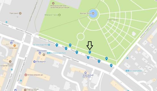 Сiтiлайт  у Дніпро (Дніпропетровськ) пр. Пушкіна, на тротуарі, від вул. А.Фабра до просп. О.Поля -2- схема