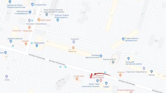 Билборд B в Днепр (Днепропетровск), 6х3  вул.Калинова, Образцовий ринок схема