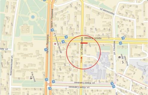 Билборд A в Днепр (Днепропетровск), 6х3,2  пр. Олександра Поля (Кірова), 12 – вул. Володимира Антоновича (Свердлова) схема