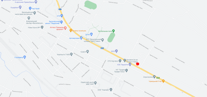 Билборд B в Васильевке, 6х3   бул. Центральный 14, тр-М18 АЗС ПАРАЛЕЛЬ схема