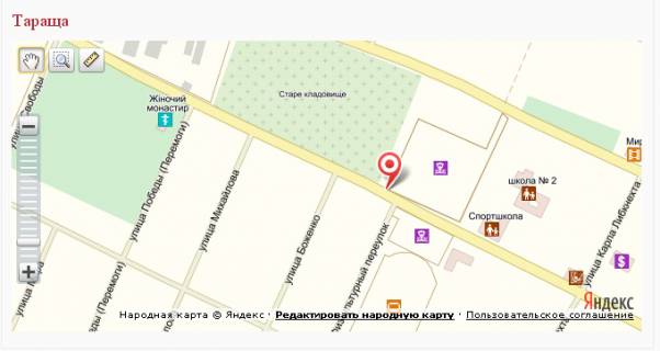 Білборд, Бігборд (Борд)  B у Таращі, 3х6  на розі вул.Володимира Великого та пер.Фізкультурний (район ринку) схема