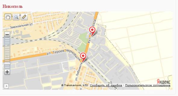 Билборд A в Никополе, 3х6  перехрестя вул.Патріотів України (К.Лібкнехта) та вул. Героїв Чорнобиля схема