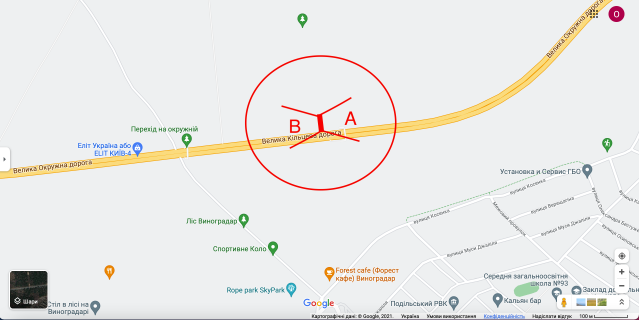 Білборд, Бігборд (Борд)  A у Києві Велика Кільцева дорога (03-1177-01) в напрямку Гостомеля, біля 2-го пішох.переходу схема