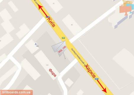 Билборд B в Борисполе Траса Е40, вул. Київський Шлях, 100 біля м-ну "Фора" схема