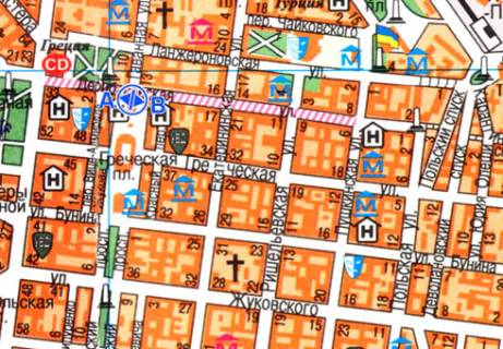 Сiтiлайт A у Одесі, 1.8x1.2  Дерибасівська вул., 29-27 - Гаванна вул. схема