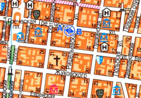 Ситилайт A в Одессе, 1.8x1.2  Грецька вул., 21 - Рішельєвська вул. схема