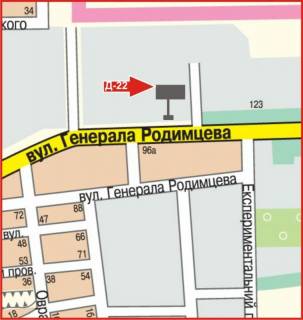 Білборд, Бігборд (Борд)  B у Кропивницький (Кіровоград), 3x6  вул.Родимцева, 100 схема