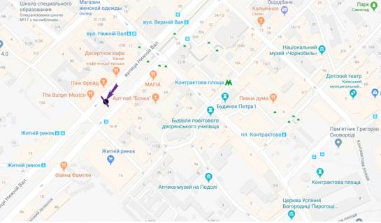 Видеоборд A у Києві, 1,27 X 1,86 м  Нижній Вал, 19/21 - 390920 схема