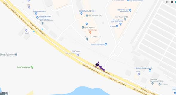 Скроллер A в Киеве, 3,14 X 2,3 м  Дніпровська набережна, суп-т "Новус", на світлофорі - 270677 схема