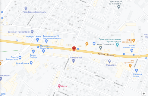 Билборд A в Кропивницкий (Кировоград) вул. Комарово / вул. Соборна схема