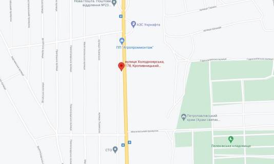 Билборд A в Кропивницкий (Кировоград) Вул. Холодноярська, 178 схема