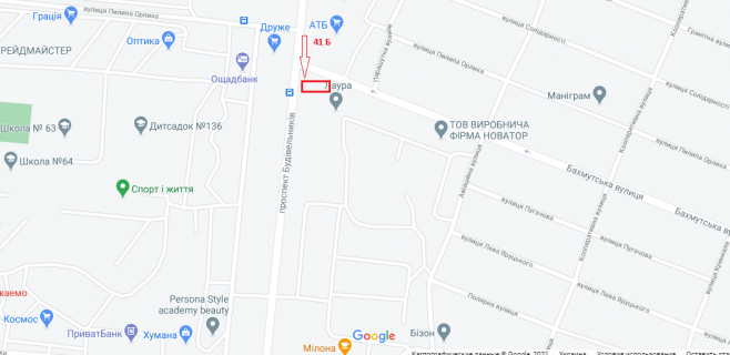 Білборд, Бігборд (Борд)  B у Маріуполі, 3х6  пр. Строителей 175 схема
