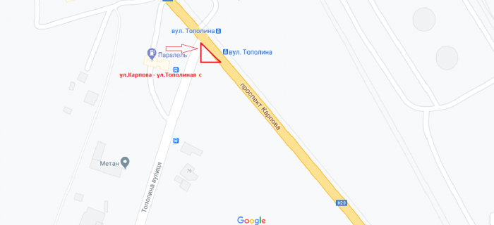 Билборд C в Мариуполе, 3х6  ул.Карпова - ул.Тополиная С схема