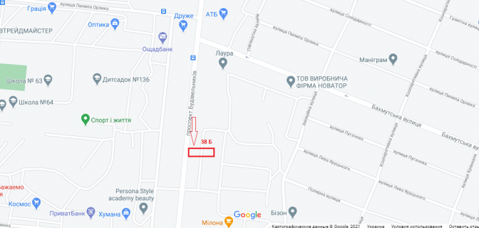 Білборд, Бігборд (Борд)  B у Маріуполі, 3х6  пр. Строителей 163 схема