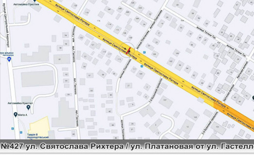Білборд, Бігборд (Борд)  A у Одесі, 3x12  №427 Ріхтера Святослава вул. (Щорса) / вул. Платанова, напрямок до площі Бориса Дерев'янка схема