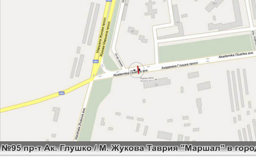 Білборд, Бігборд (Борд)  A у Одесі, 3x12  №95пр пр-т Ак.Глушко - ул .М.Жукова супермаркет Таврия "Маршал" схема