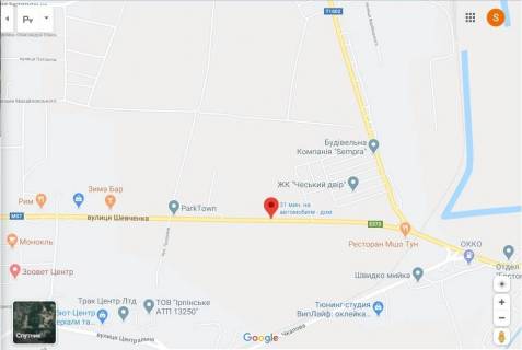 Білборд, Бігборд (Борд)  B у Ірпені, 3х6  Варшавская трасса, выезд из Бучи в сторону Киева,  150м  до поворота на Ирпень. схема