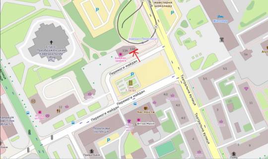 Видеоборд A в Житомире, 2,8х6,4  пл.Перемоги, 13, центр міста, офіси, зупинка транспорту, ЦНАП, "Єва" - 457203 схема