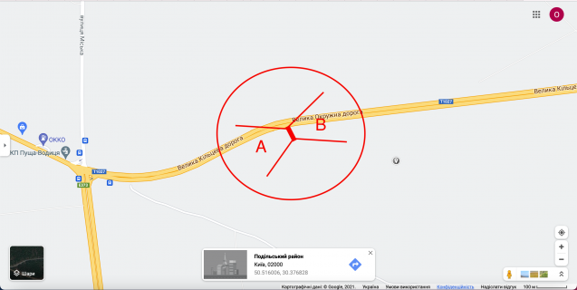 Білборд, Бігборд (Борд)  A у Києві Велика Кільцева дорога (04-0615-01) в напрямку Вишгорода, перед ЕльГаучо схема