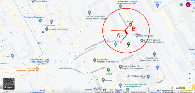 Билборд A в Киеве вул. В. Нестайка (Мильчакова), 8 (03-0229-01) в напрямку вул. Шептицького схема