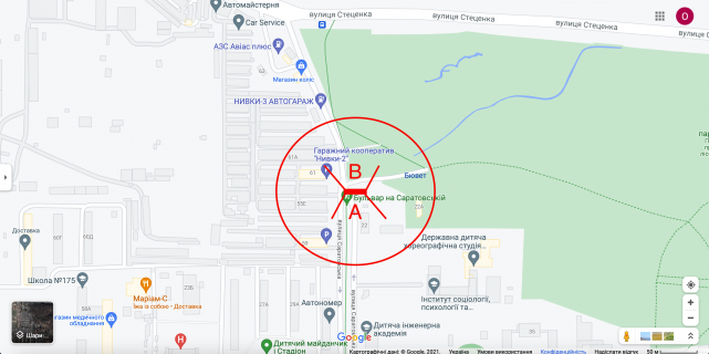 Білборд, Бігборд (Борд)  A у Києві вул. Саратовська, 61 (03-085-01) в напрямку вул. Стеценка схема