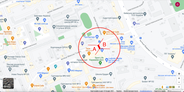 Билборд B в Киеве вул. Голего (Лебедєва-Кумача), 5 (03-1070-01) в напрямку від вул. Гетьмана схема