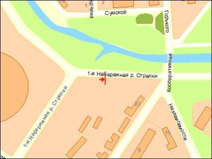 Билборд A в Сумах вул. Набережна р. Стрілки-вул. Нижньовоскресеньська  /вул. Кооперативна/ схема