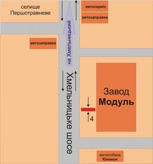 Билборд B в Каменец-Подольском, 3х6  Хмельницьке шосе посеред цеху Модуль схема