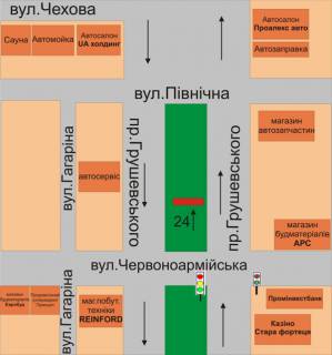 Билборд A в Каменец-Подольском, 3х6  пр. Грушевського, 15 схема