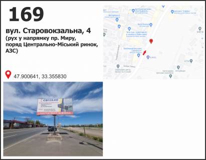Билборд A в Кривом Роге вул. Старовокзальна (Урицького), (вхід в Центрально - Міський ринок), рух у напрямку вул. Лермонтова, пр. Миру фото 1