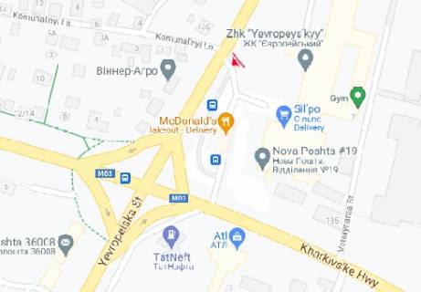 Видеоборд A в Полтаве, 2.32x3.14  Полтава Європейська вул., 173, (розширення 480х336) - 451135 схема