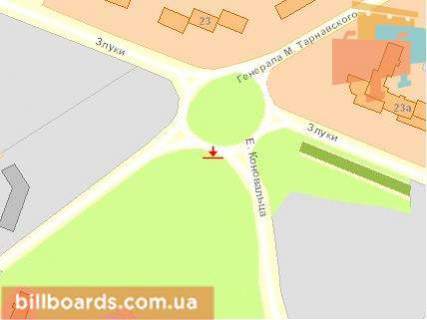 Билборд A в Тернополе, Щит 3x6  Коновальця вул / Злуки вул, лівий, з центру схема