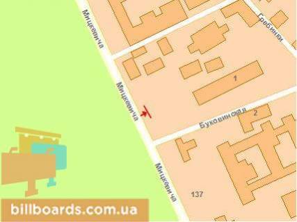 Білборд, Бігборд (Борд)  A у Чернівцях, Щит 3x6  Головна вул, 133, в центр схема