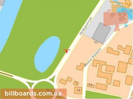 Білборд, Бігборд (Борд)  B у Луцьку, Щит 3x6  Набережна вул. / Затишна вул. схема