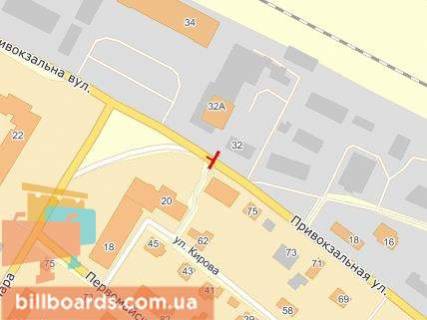 Білборд, Бігборд (Борд)  A у Білій Церкві, Щит 3x6  Привокзальна вул., 22 (навпроти центрального ж / д вокзалу, біля стоянки таксобусів) схема