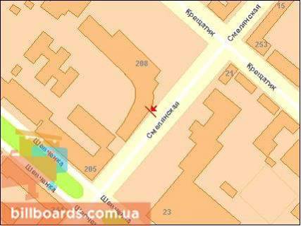 Ситилайт B в Черкассах, Сітілайт 1.2х1.8  Смілянська вул. 200, навпроти будинку Торгівлі  !!! Розмір 1.22х1.84 м!!! схема