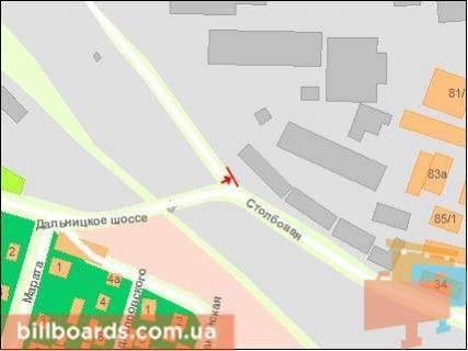 Білборд, Бігборд (Борд)  A у Одесі, Щит 3x6  Столбова вул / 1-а застава вул., в центр схема