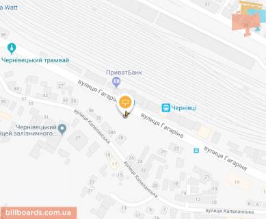 Білборд, Бігборд (Борд)  A у Чернівцях, Щит 3x6  Гагаріна 23 вул, навпроти головного виходу з Ж / д вокзалу схема