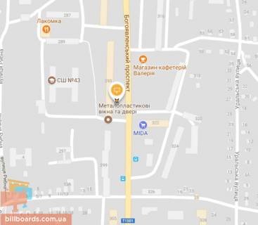 Білборд, Бігборд (Борд)  A у Миколаєві, Щит 3x6  Богоявленський пр., 295 схема